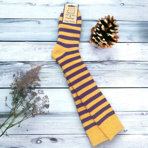 Long welly socks - yellow and purple stripe