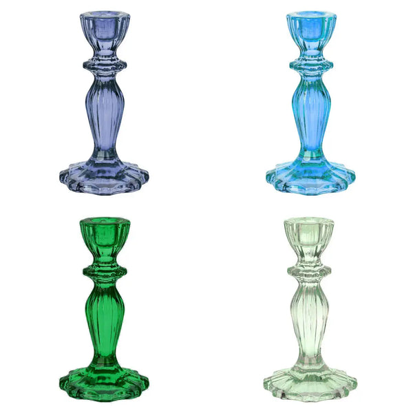 Glass Candle Holders Cool Colours x 4