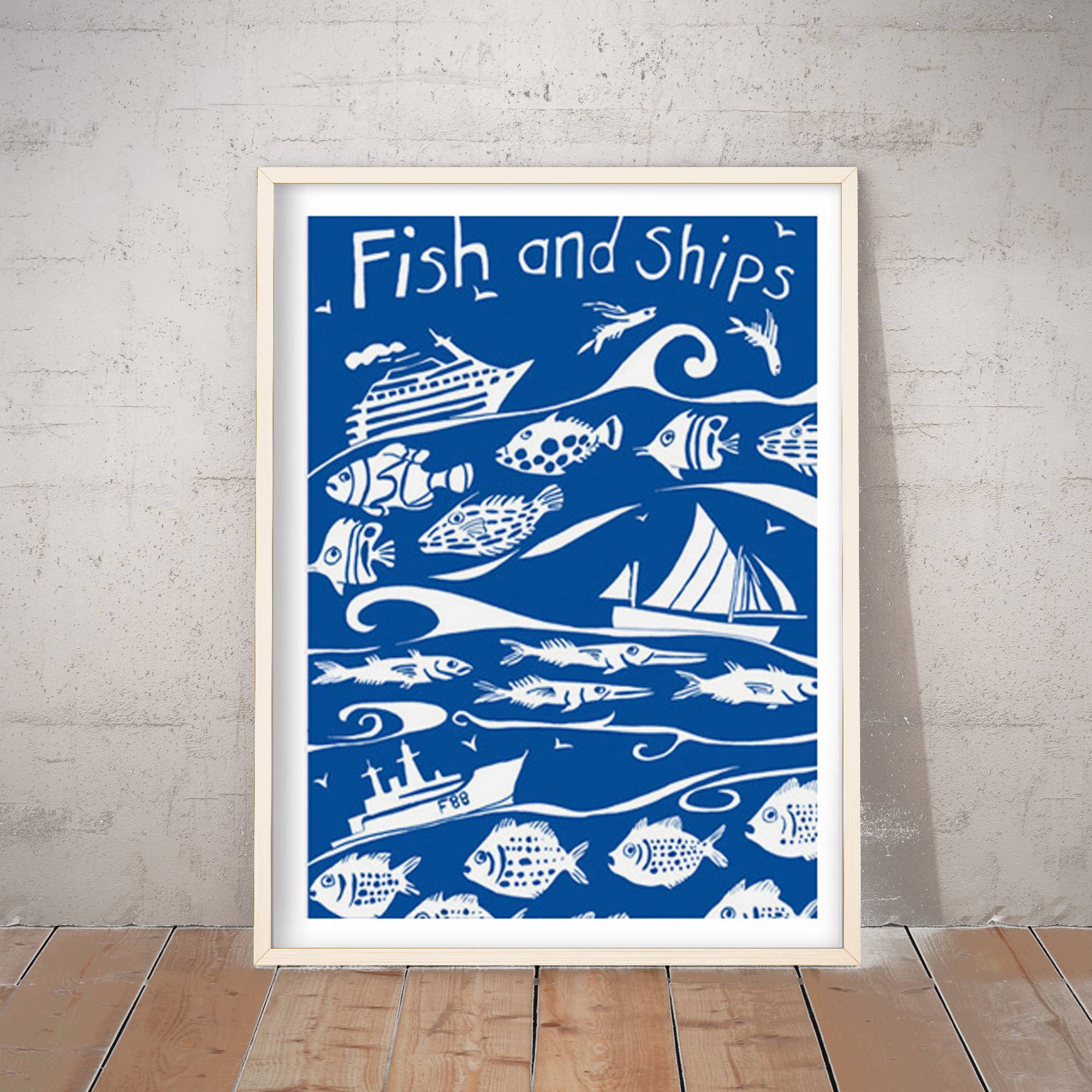 Fish and Ships Art Print by Port and Lemon: Unframed